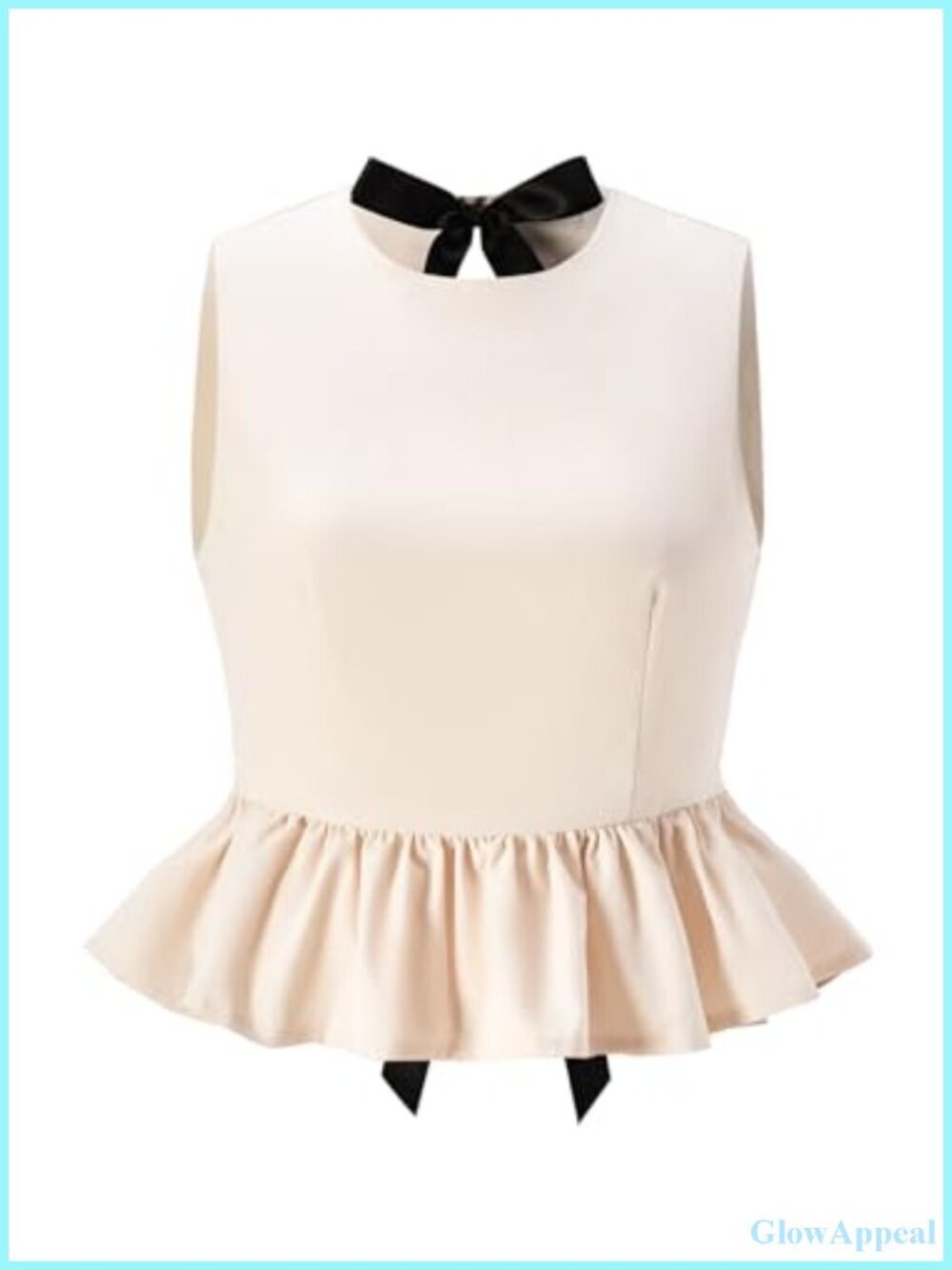 Bow Peplum Tank Top Backless Cut Out Crew Neck Sleeveless Babydoll Tops